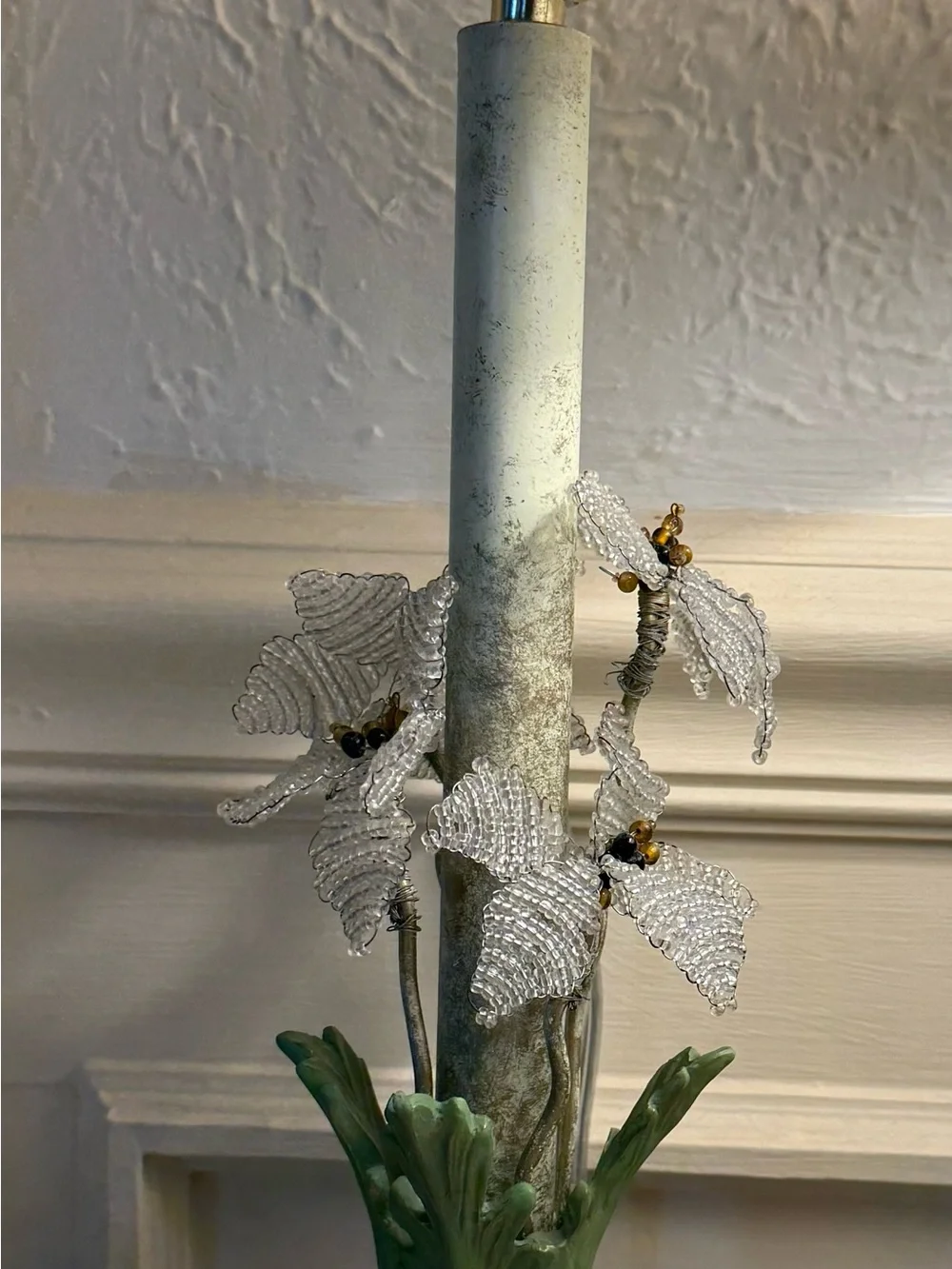 Vintage-style Beaded Flower Table Lamp - Silver and Green Hollywood recently